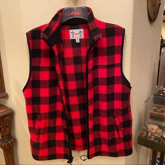 Vintage O’HANLON MILLS Red & Black Full Zip Checkered Vest Size Medium-Unisex - Picture 2 of 5